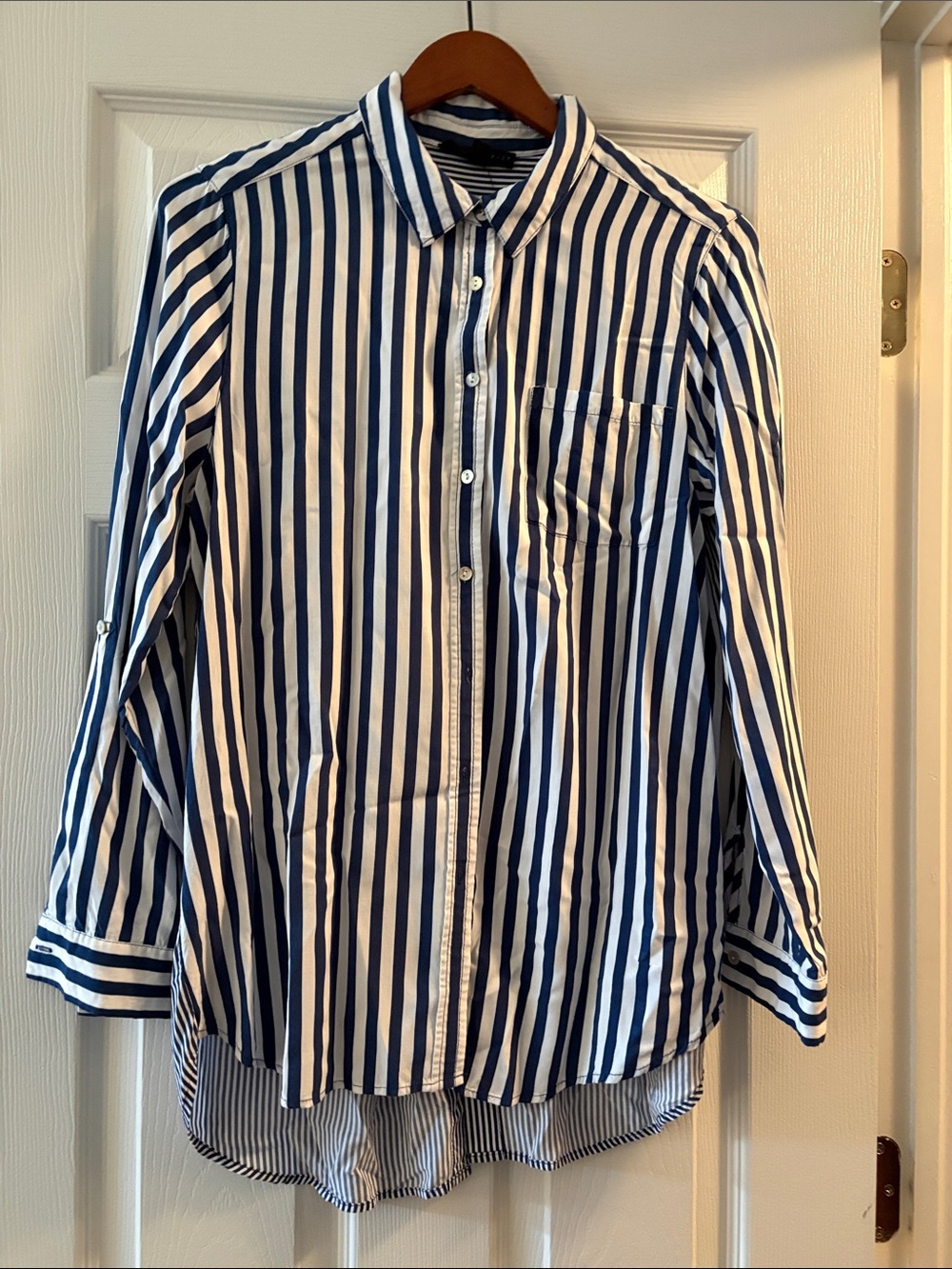 Jane & Delancey Women’s Striped Blue and White Button-Down Tunic